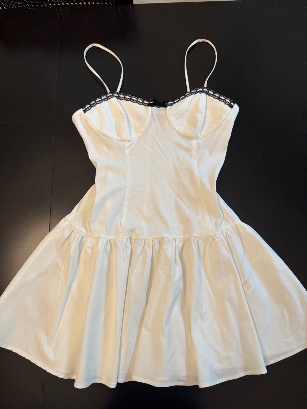 Zara White Spaghetti-Strap Dress with Black Trim